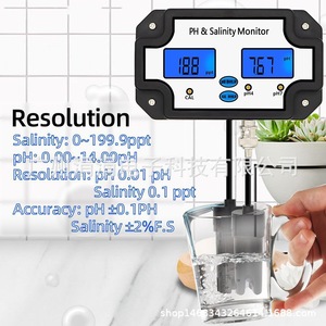 Monitor de Salinidad Ph119, 0.0-14.0 Ph, 0.00-199.9 Ppt, para Acuarios, Piscinas, Laboratorios y Acuicultura - Product Image 2