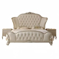 Lit de style royal européen, haut de gamme, pour chambre principale, en cuir rembourré, taille King, en bois de chêne massif, réglable, durable, garantie 1 an