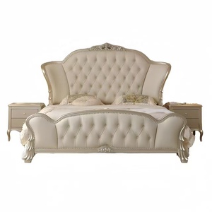 European Style Double Bed High-End Master Bedroom Up-Holstered American Style Leather Bed Solid Wood Wedding Bed <b>Frame</b> - Product Image 5