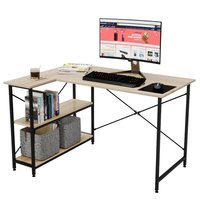 Bureau d'angle en PVC marron en forme de L, table d'étude réglable en hauteur, design moderne, bureau de travail
