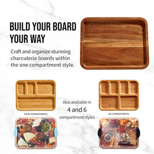 Tabla de Cortar de Acacia con Compartimentos Integrados y Tapa Transparente con Cierre y Asas, Tabla de Charcutería para Servir Alimentos - Product Image 5