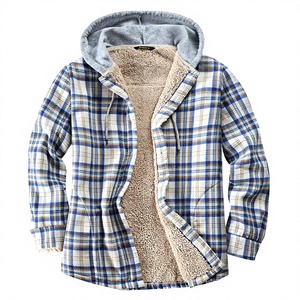 Custom Multi-Colored Oversized Fit Cotton <strong>Flannel</strong> Plaid Long Sleeve Hooded Fleece-Lined <strong>Women's</strong> <strong>Jacket</strong> - Product Image 1
