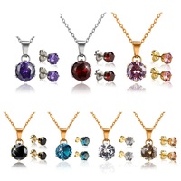 Ensemble collier et boucles d'oreilles en acier inoxydable 316L plaqué or 18 carats avec zircon, style européen et américain, pour femme, idéal pour les fêtes et comme cadeau