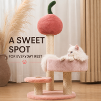 Arbre à chat mignon et compact avec lit rond en peluche, motifs Cœur et Cerise, griffoirs, mobilier pour animaux de compagnie personnalisé OEM ODM