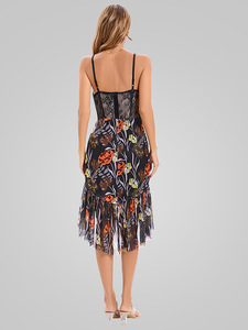 Su misura in maglia nera aderente da donna in pizzo Sexy a <span class=keywords><strong>balze</strong></span> floreali abiti da festa da donna - Product Image 5