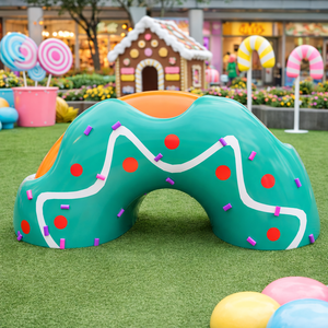 Scultura a tunnel a forma di <span class=keywords><strong>ciambella</strong></span> colorata ed ecologica per parchi giochi all'aperto, modello personalizzato in fibra di vetro a tema dessert per Candy Park - Product Image 1