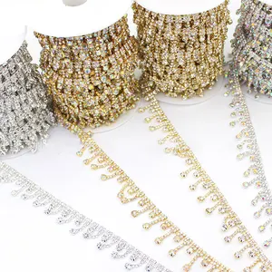 High Quality Colored Rhinestone Tassel Close Cup Chain Roll DIY Garment Decoration Rhinestone Trim Chain