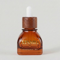 Flacon en verre plat ambré de haute qualité 30 ml avec anneau en bambou et compte-gouttes pour huile essentielle, sérum, cosmétique, vide, personnalisable, avec carton