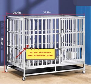 High Quality Breathable Silver Quadrate Stainless Steel Metal Outdoor Indoor Pet Cage Double-Door Push-Up Closure Dog <b>Crate</b> for - Product Image 3