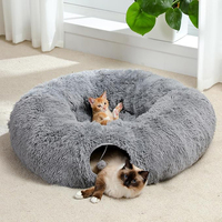 Tunnel de jeu pour chat en peluche gris populaire 2024, combinable, lit en peluche, tunnel de jeu pour animaux de compagnie, pliable, 2 trous, jouets tubulaires, maison chaude en provenance de Chine