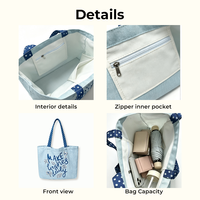 Tas Kanvas Katun Fashion dengan Logo Cetak Kustom, Kapasitas Besar, Tas Belanja Kanvas Putih dengan Saku dan Resleting untuk Pasokan Grosir
