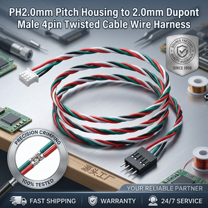 Кабель-переходник PH2.0mm (шаг 2.0мм) на 4-контактный штекер Dupont (шаг 2.0мм) с витой оплеткой - Product Image 1