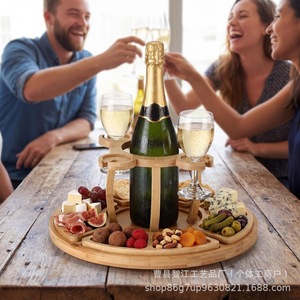 Cross-border creative wooden picnic <b>plate</b> with wine bottle storage <b>rack</b>, solid wood outdoor picnic detachable snack <b>plate</b> - Product Image 2