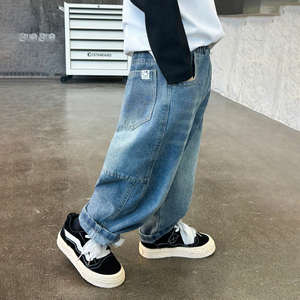 Pantalon en <span class=keywords><strong>jean</strong></span> rétro pour enfants à taille élastique avec poches, <span class=keywords><strong>jean</strong></span> baggy délavé pour petits garçons, tenue décontractée quotidienne, directement de l'usine - Product Image 3