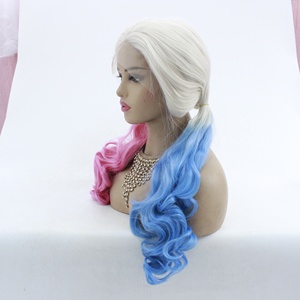 Cosplay <span class=keywords><strong>Drag</strong></span> <span class=keywords><strong>Queen</strong></span> pelucas peinado blanco Rubio Ombre medio bebé rosa/medio zafiro azul sintético encaje frente pelucas para mujer fiesta - Product Image 5