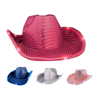 Vente en gros de casquettes de cowboy scintillantes en plastique, chapeaux de fête lumineux à LED de cowboy pour adultes