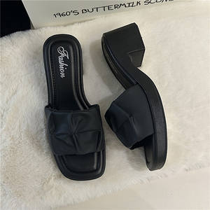 Zapatos de Mujer en Oferta 2024, Nuevas Pantuflas de Mujer con Punta Cuadrada <span class=keywords><strong>Antiarrugas</strong></span>, Zapatos de Tacón Alto Casuales de Verano con Boca de Pescado - Product Image 2