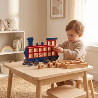 Jouets en bois Montessori personnalisés : Train, jeu de correspondance des chiffres, engrenages, cube de chargement, cartes de jeu éducatives STEM colorées pour tous les âges