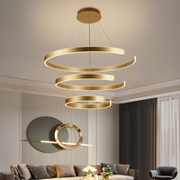 Lustre moderne nordique à 3 anneaux en acrylique doré, télécommande LED dimmable, taille moyenne, CRI 85, 50 000 heures d'éclairage