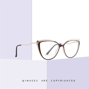 Montures de lunettes œil-de-chat Tr87112 anti-lumière bleue pour femmes, taille moyenne, monture intégrale en métal, lunettes optiques - Product Image 1