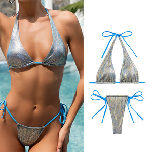 <span class=keywords><strong>Bikini</strong></span> à paillettes or et argent <span class=keywords><strong>original</strong></span> 2024 nouveau maillot de bain à bretelles fendues sexy pour femmes - Product Image 3