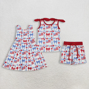 Ensemble de vêtements pour filles, haut tunique à manches courtes avec nœuds roses imprimés et bloomers, tenue décontractée d'été 2 pièces pour bébés filles - Product Image 4