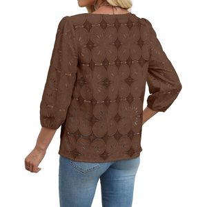 FOXA Women's Blouse Dark Brown 3/4 Sleeve Lace Sheer <b>Layer</b> Casual <b>Top</b> Everyday Wear - Product Image 5