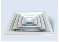 Diffuseur d'air carré en aluminium à quatre voies, grille d'aération de plafond, sortie d'air pyramidale pour bureau, centre commercial, climatisation commerciale