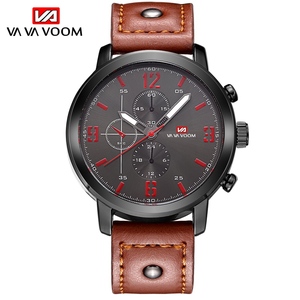 นาฬิกาแฟชั่นบุรุษอินเทรนด์ตัวเลขสีแดงตัวเรือนสีดำสายหนังนาฬิกาข้อมือควอตซ์ - Product Image 4