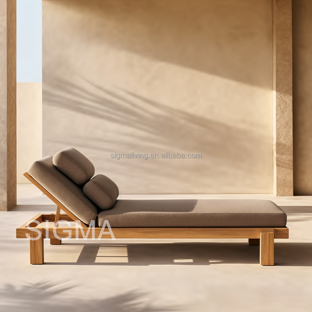 Factory All Weather Waterproof Outdoor Teak Wooden Sunbed Furniture Custom Garden Set Chaise Sun Lounger