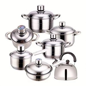 Vente en gros d'usine de <span class=keywords><strong>wok</strong></span> et casseroles en acier inoxydable antiadhésifs de haute qualité Batterie de cuisine avec couvercle de casserole sensible à la chaleur - Product Image 1