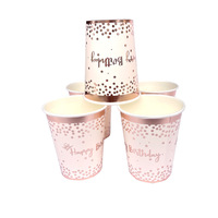 Ensemble exclusif en acier inoxydable de 20 pièces, gobelets, assiettes et serviettes à pois rose doré pour les fêtes d'anniversaire des filles
