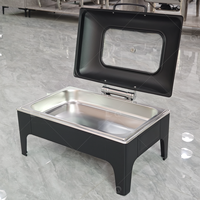 Chauffe-Plat Rectangulaire de Luxe 9L en Acier Inoxydable Noir avec Chauffage au Carburant/Électrique pour Hôtels