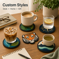 Sous-verre rétro en PVC souple motif vague de tigre, dessous de tasse vintage en PVC motif boussole et champignon