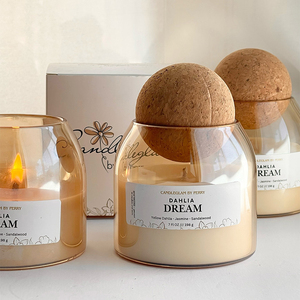 AIKUN Home Decoration Custom 280g Soy Wax Amber <b>Bottles</b> Scented Candle in Glass Jar With <b>Cork</b> Lid - Product Image 3