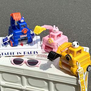 2025 nouveau produit Offre Spéciale enfants mignon jouet en plastique pelle bouteille d'eau avec paille enfants retour à l'école dessin animé tasse en plastique - Product Image 5