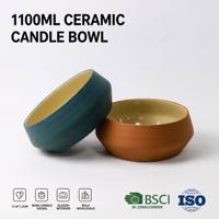 YBH - Recipiente de Cerámica Ecológico para Velas de 1100 ml, Recipiente Vacío para Cera de Soja, Soporte para Velas Personalizado al por Mayor para Decoración Navideña del Hogar