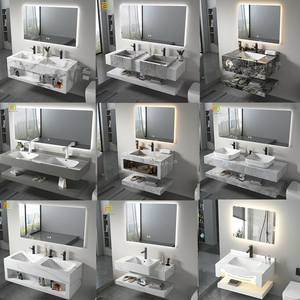 Nouvel hôtel mural moderne <span class=keywords><strong>ardoise</strong></span> lavabo armoire flottante en pierre frittée lavabo salle de bain vanité avec miroir intelligent - Product Image 4