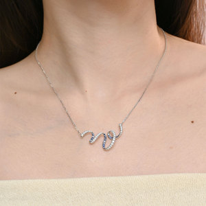 Collar de oro blanco macizo de 18 quilates con forma curva de alta calidad y gemas naturales de zafiro y diamantes naturales para mujer, para uso diario. - Product Image 2
