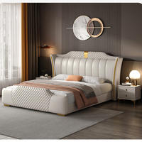 Lit King Size en Bois avec Cadre en Bois, Meubles de Chambre à Coucher, Lit Confortable en Cuir, Rangement, Luxe, Chambre Adulte