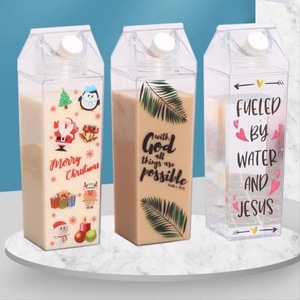 MAYSURE Bouteilles d'eau carrées en plastique sans BPA de 500ml 1L réutilisable en acrylique, mignon carton de lait, gobelet en plastique transparent personnalisé avec couvercle - Product Image 6