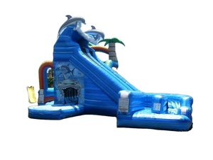 子供用遊園地海洋サメインフレータブルスライドぬれた野生2車線子供と大人用スライド - Product Image 3