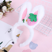 Bando Kepala Kelinci Lucu Motif Bunga Stroberi Kartun, Bando Rambut Buatan Tangan untuk Wanita Grosir