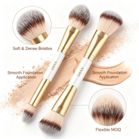 Pinceau de maquillage double embout 2-en-1, lot de 2, pour fond de teint, poudre, anticernes et illuminateur, kit professionnel, poils doux, logo personnalisé, vente en gros