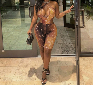 วิวิบลูค J26RP105 ชุดรอมเปอร์ผู้หญิงฤดูร้อนใหม่เซ็กซี่ลายกวางพิมพ์ลายสัตว์แบบผูกคอเปิดหลังชุดรอมเปอร์ลำลองสำหรับสุภาพสตรี - Product Image 1