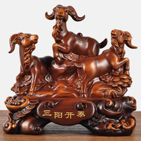 Estatua de Tres Cabras con Acabado Tipo Madera Ecológico de Resina, Escultura Tradicional China de Armonía y Prosperidad para el Hogar y la Oficina