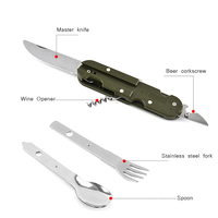 Vaisselle Portable pour le camping en plein air, ensemble de trois pièces en acier inoxydable, couteau pliant, fourchette cuillère, pique-nique