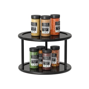 Venta al por mayor de 2 niveles personalizados de bambú <span class=keywords><strong>Lazy</strong></span> <span class=keywords><strong>Susan</strong></span> tocadiscos estante de especias encimera de cocina gabinete giratorio organizador de condimentos - Product Image 1