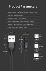 Vendita calda cavo di ricarica magnetico USB universale 3 in 1 - 540 cavo di ricarica per telefono magnetico rotante con luce a LED - Product Image 2