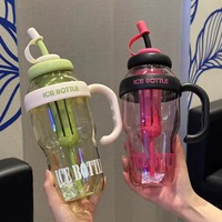 Gourde d'eau sport grande capacité avec paille et poignée, anti-fuite, sans BPA, en plastique